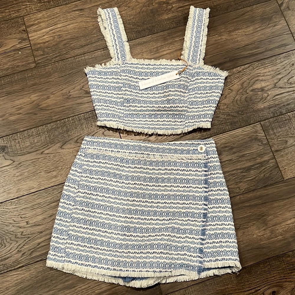 NEW💗💙🤍House of Harlow 1960 Tweed Top & Skort Set in LightBlue/cream/pink